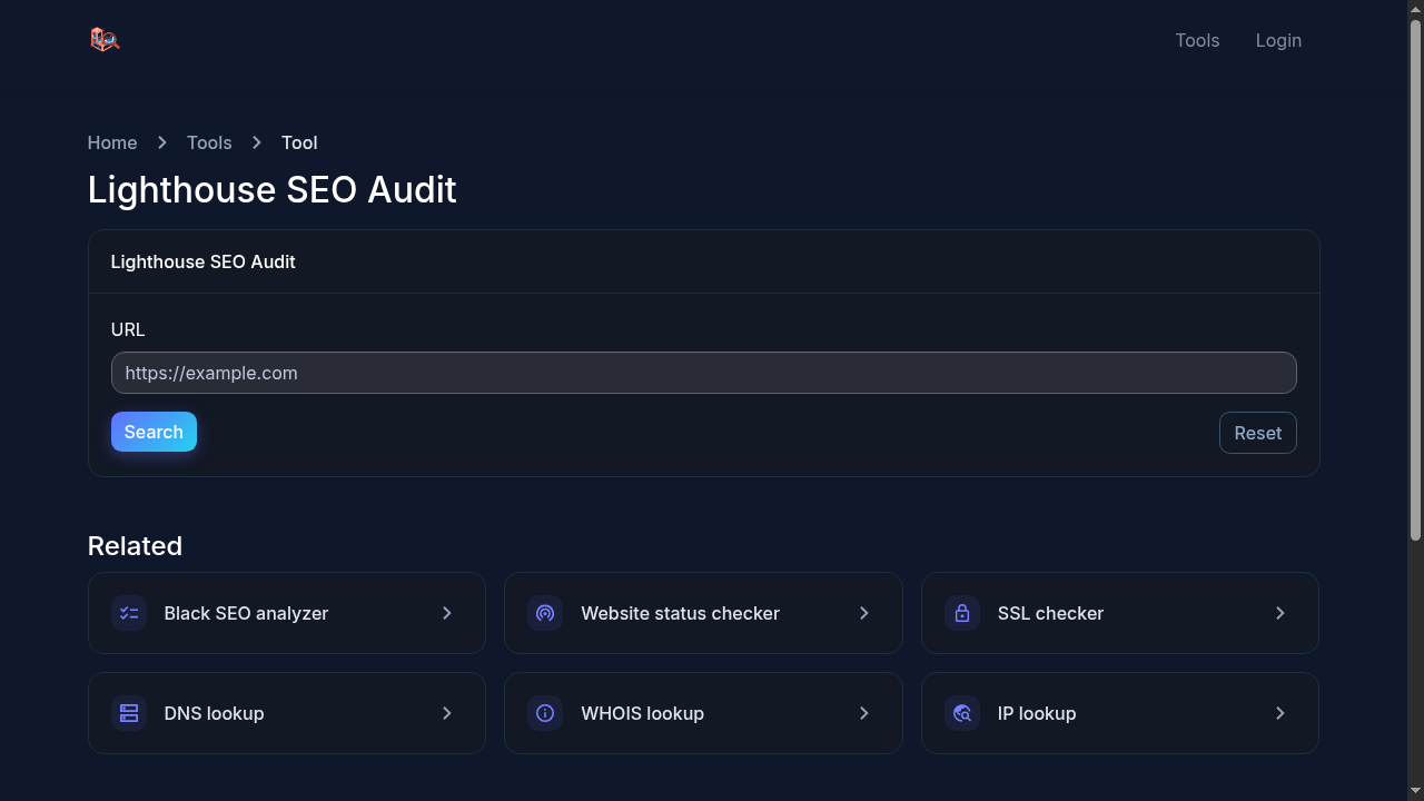 The Lighthouse SEO audit tool, waiting for a URL