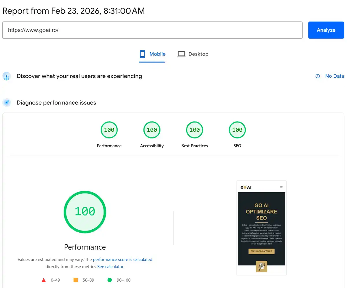 Pagespeed Insights Optimizare